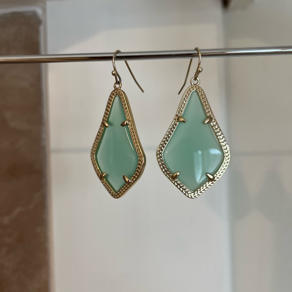 Kendra Scott Gold and Light Green Drop Earrings